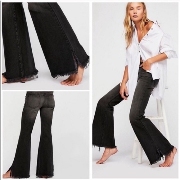 Free People Denim - 🆕️ We the Free People Vintage Flare Ruff frayed slit hem jeans Washed out black